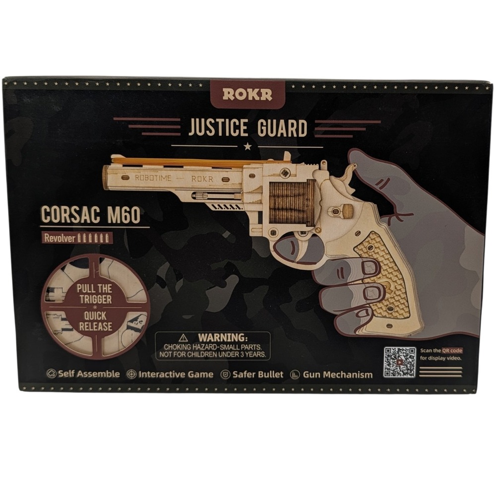 New Rokr Justice Guard Corsac M60 Revolver Plywood Model Kit 102 Pieces Assemble